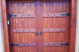 red stained custom wood security door