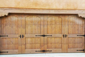 two door ranch style wooden garage